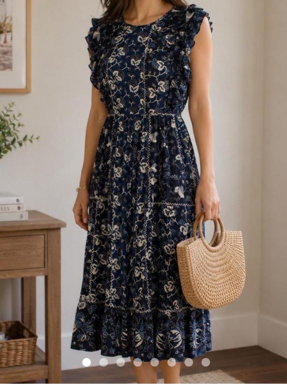 Ulla Johnson Navy and White Floral Ruffle Dress
